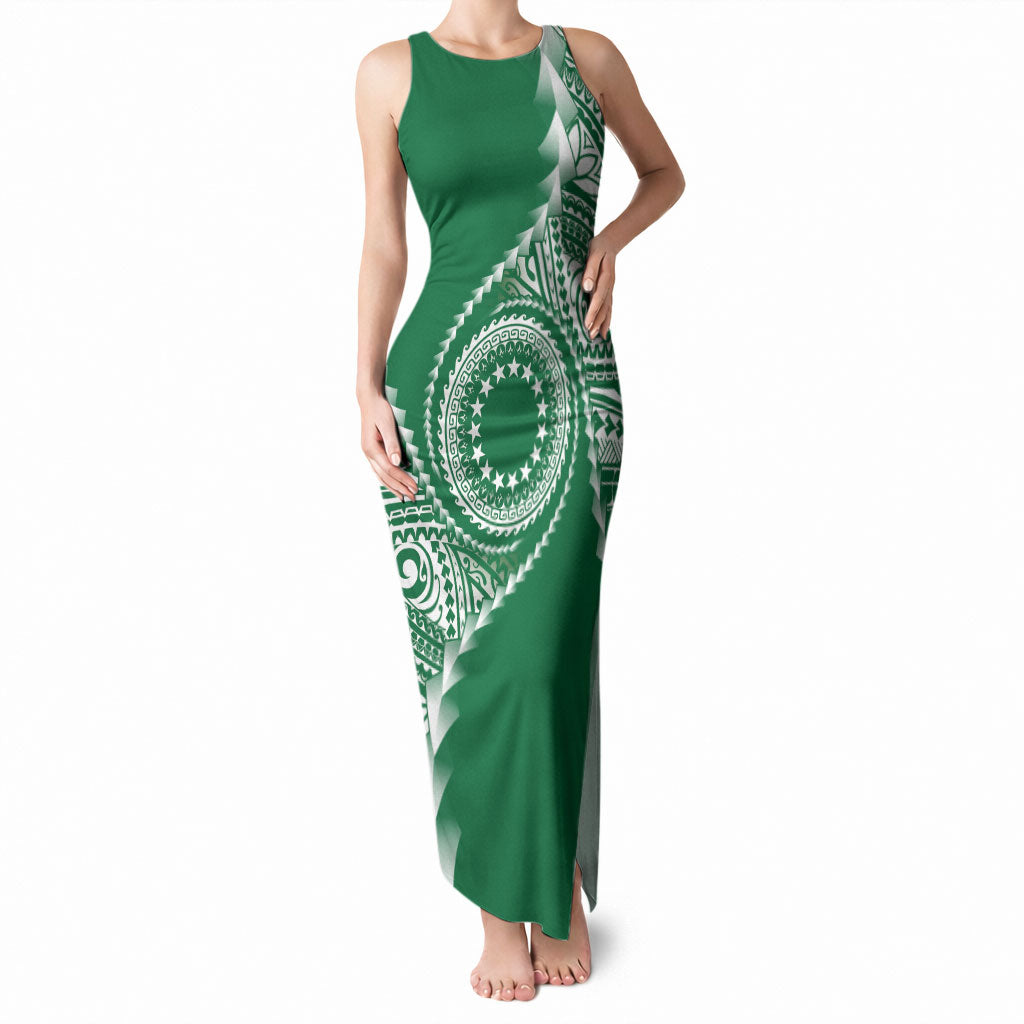 Cook Islands Gospel Day Tank Maxi Dress Green Tribal Curves LT05 Women Green - Polynesian Pride