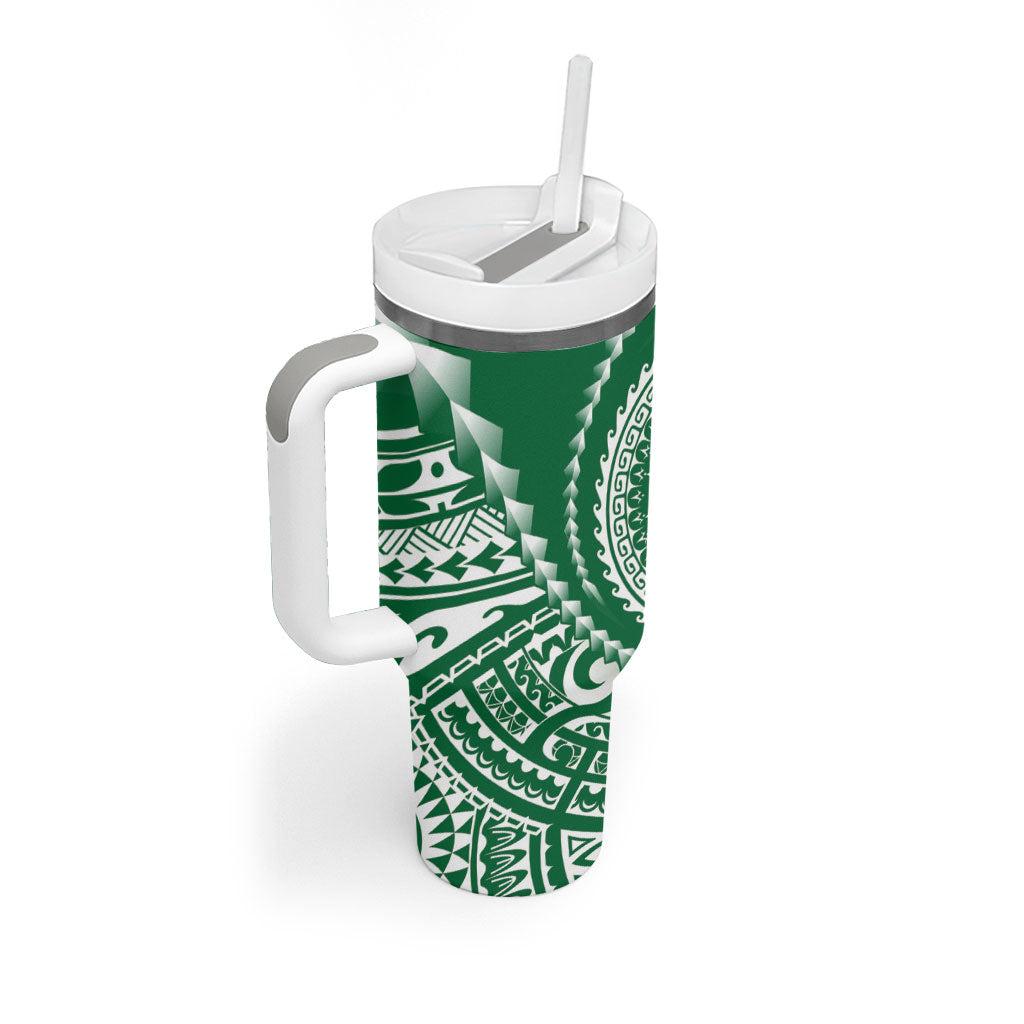 Cook Islands Gospel Day Tumbler With Handle Green Tribal Curves