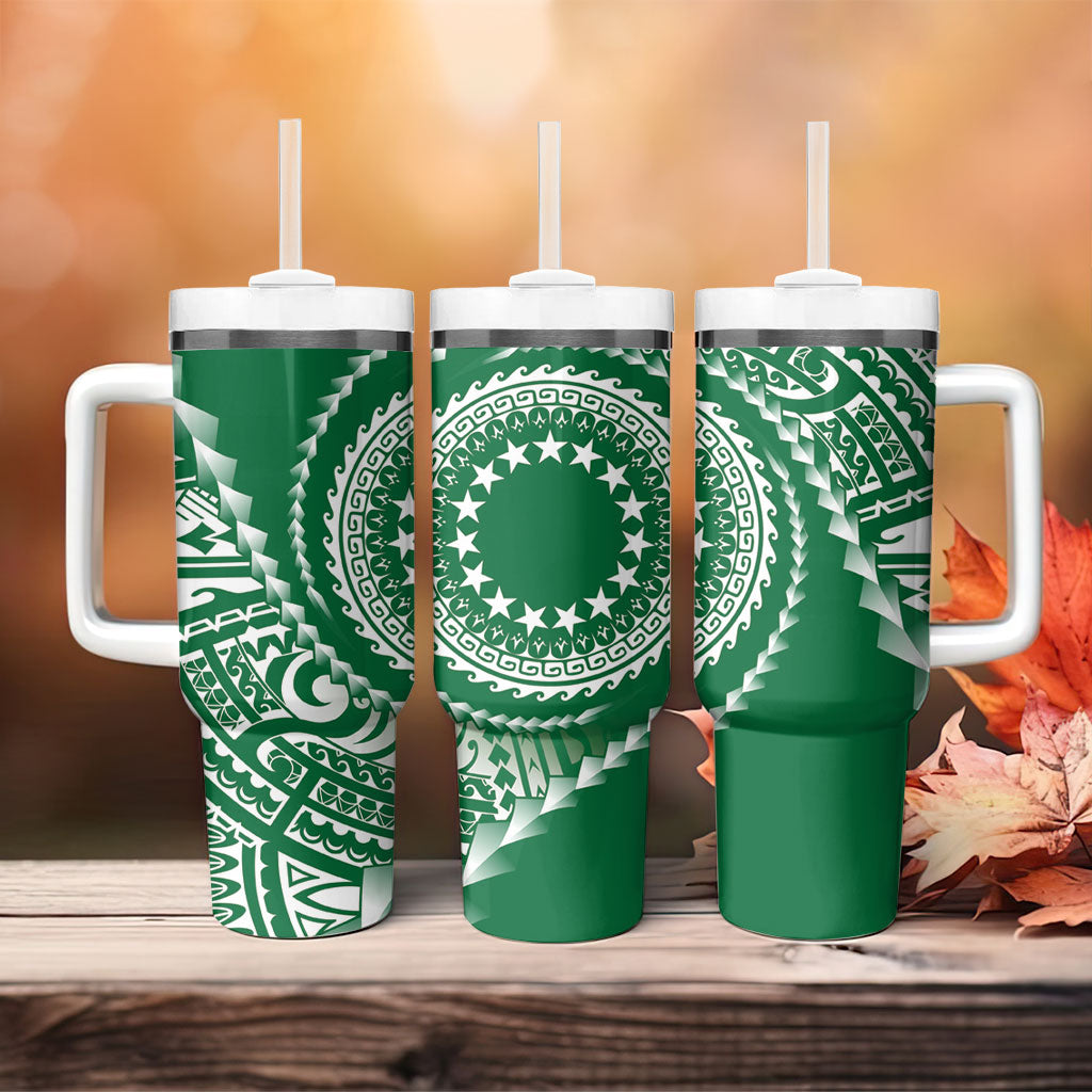 Cook Islands Gospel Day Tumbler With Handle Green Tribal Curves