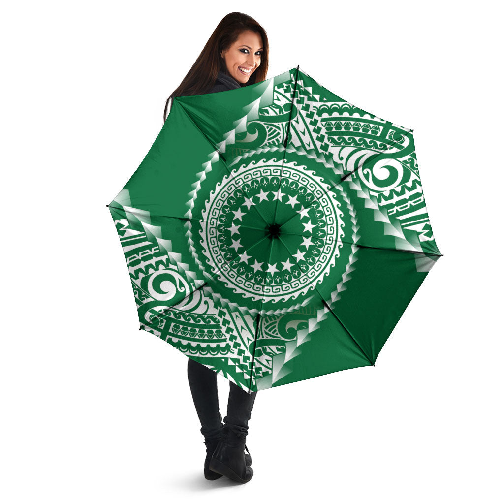 Cook Islands Gospel Day Umbrella Green Tribal Curves