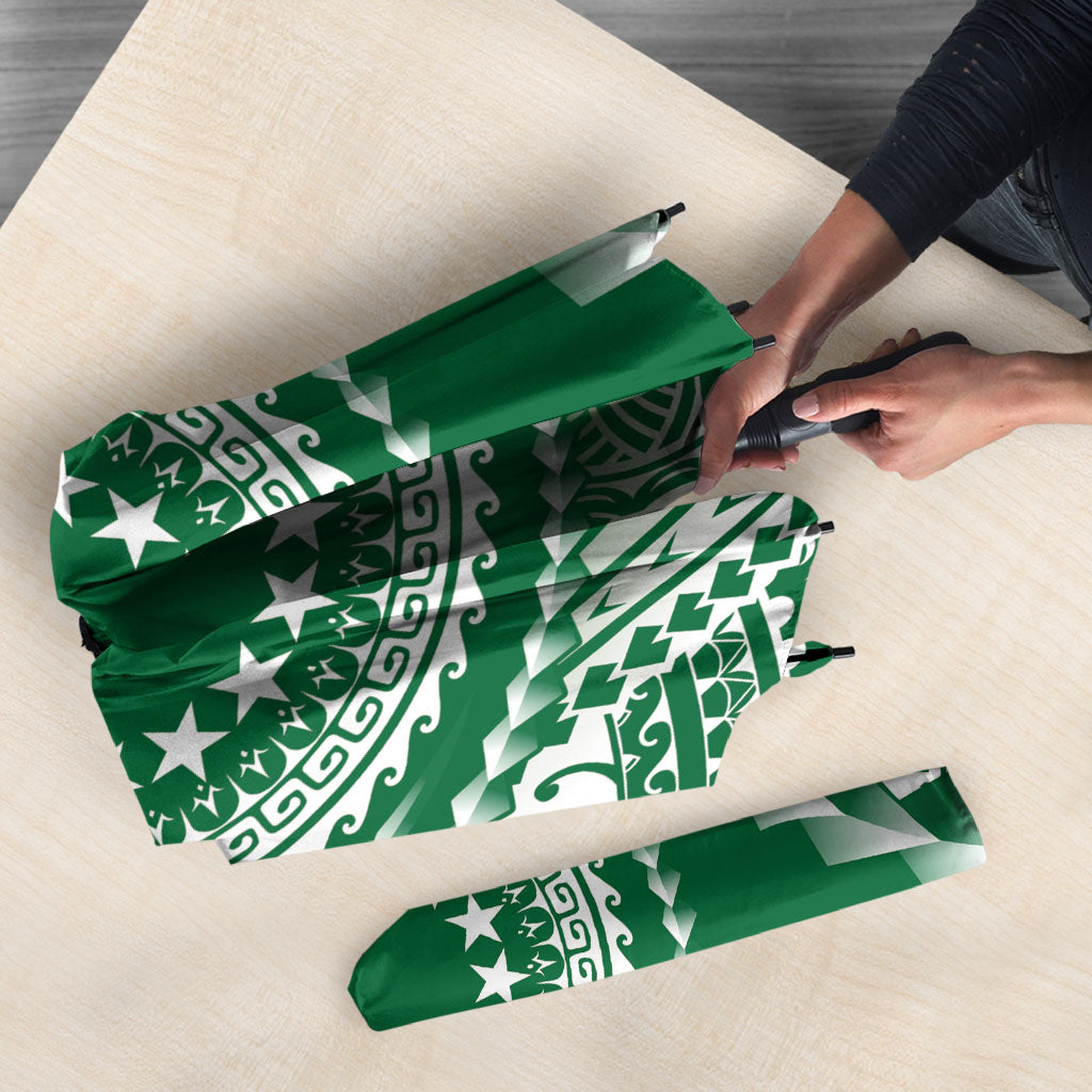 Cook Islands Gospel Day Umbrella Green Tribal Curves