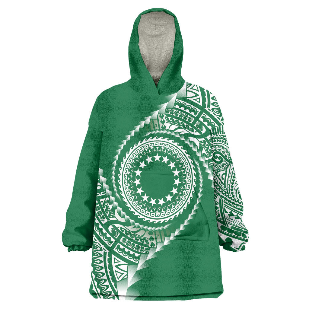 Cook Islands Gospel Day Wearable Blanket Hoodie Green Tribal Curves LT05 One Size Green - Polynesian Pride