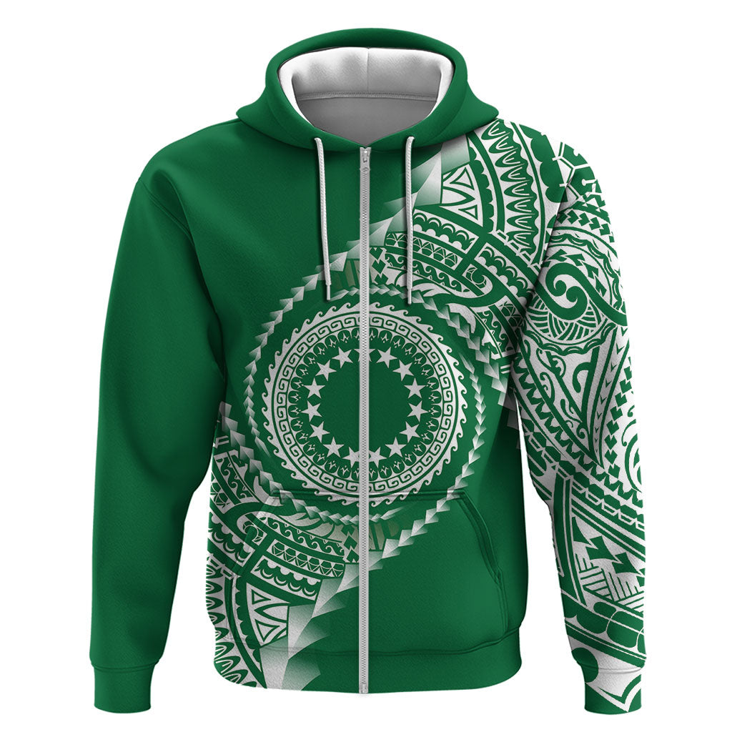 Cook Islands Gospel Day Zip Hoodie Green Tribal Curves LT05 Zip Hoodie Green - Polynesian Pride