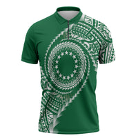 Cook Islands Gospel Day Zipper Polo Shirt Green Tribal Curves