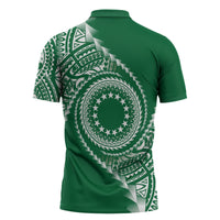 Cook Islands Gospel Day Zipper Polo Shirt Green Tribal Curves