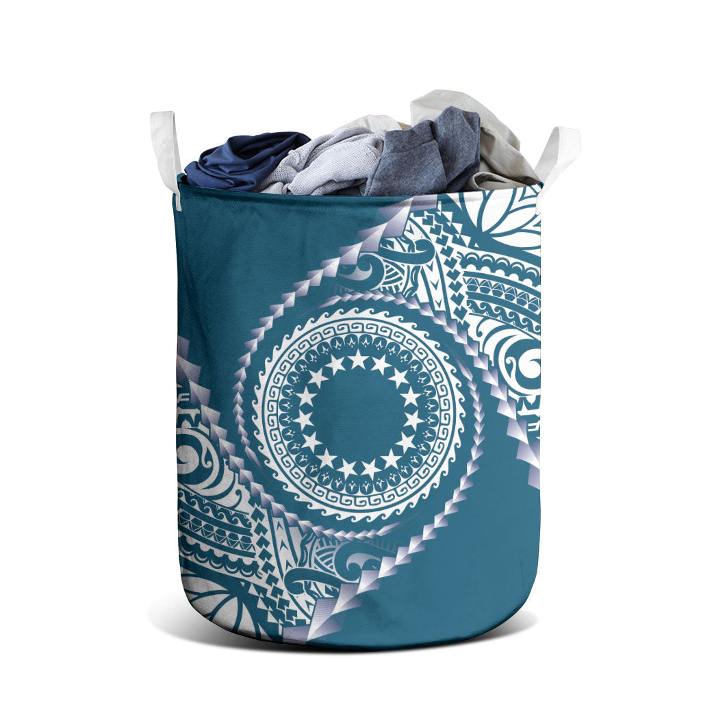 Cook Islands Gospel Day Laundry Basket Blue Tribal Curves