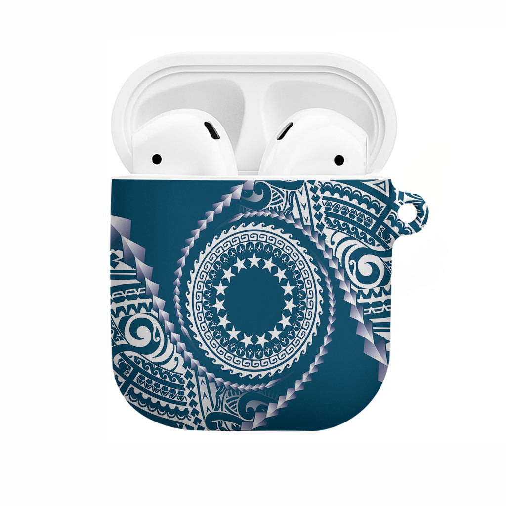 Cook Islands Gospel Day AirPods Case Blue Tribal Curves LT05 Blue - Polynesian Pride