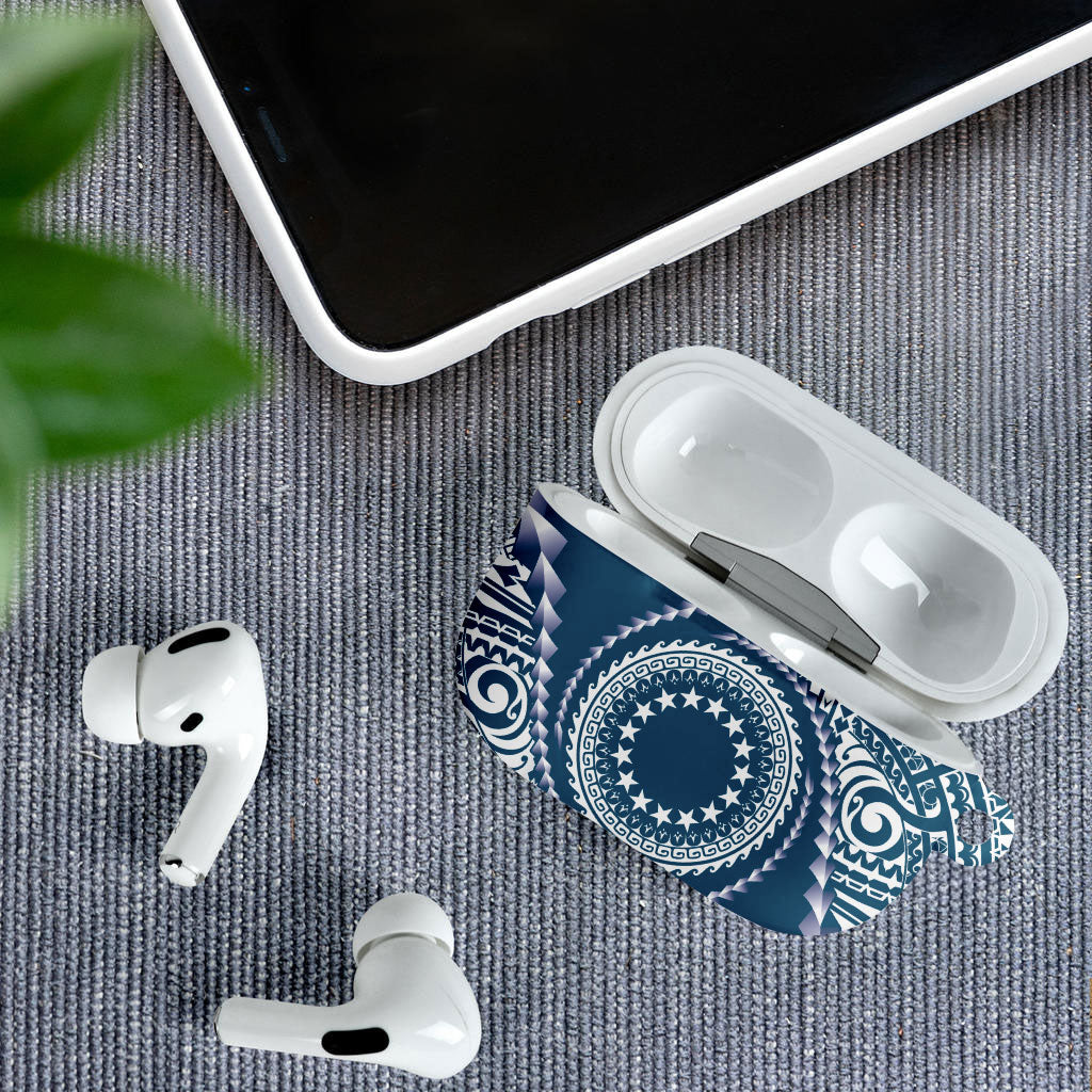 Cook Islands Gospel Day AirPods Case Blue Tribal Curves