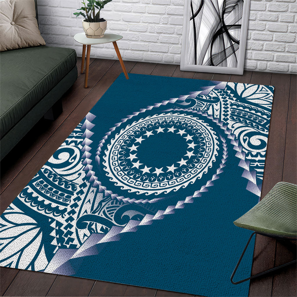 Cook Islands Gospel Day Area Rug Blue Tribal Curves LT05 Blue - Polynesian Pride