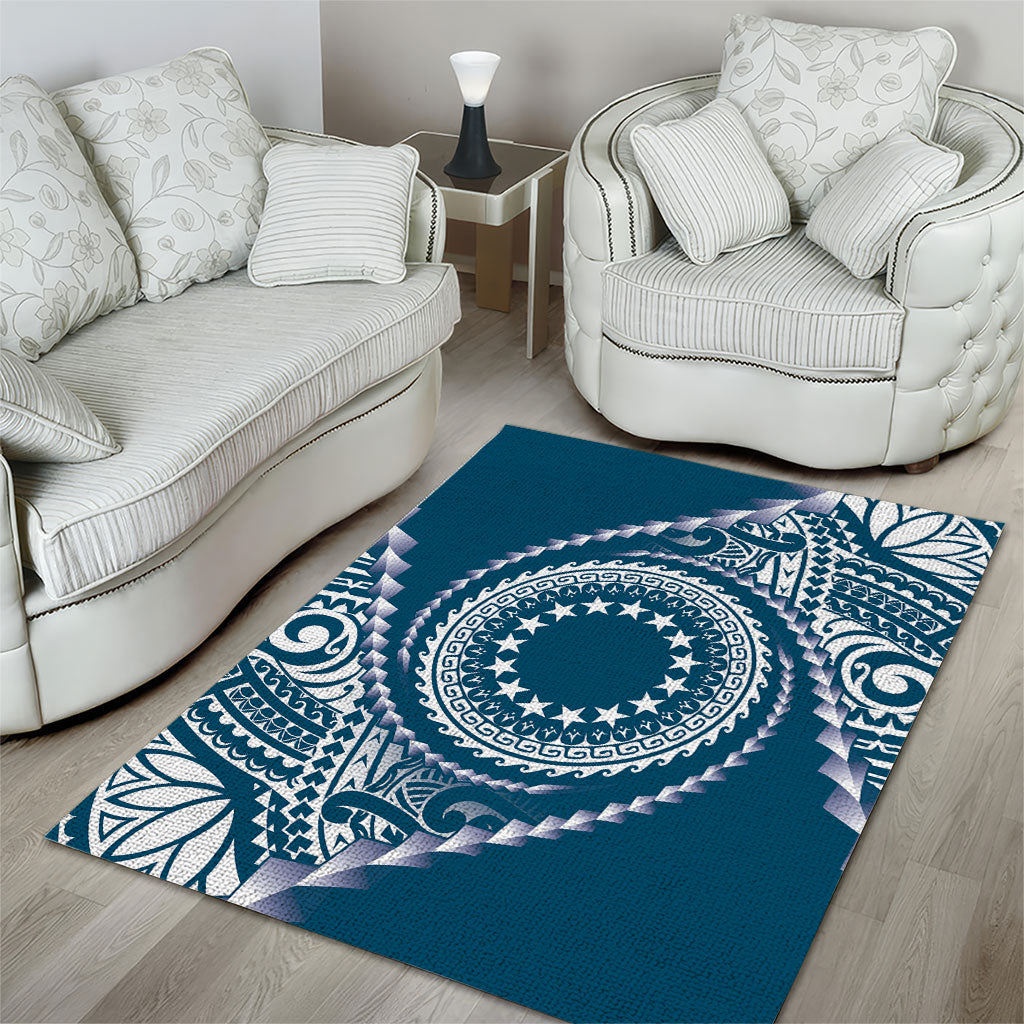 Cook Islands Gospel Day Area Rug Blue Tribal Curves