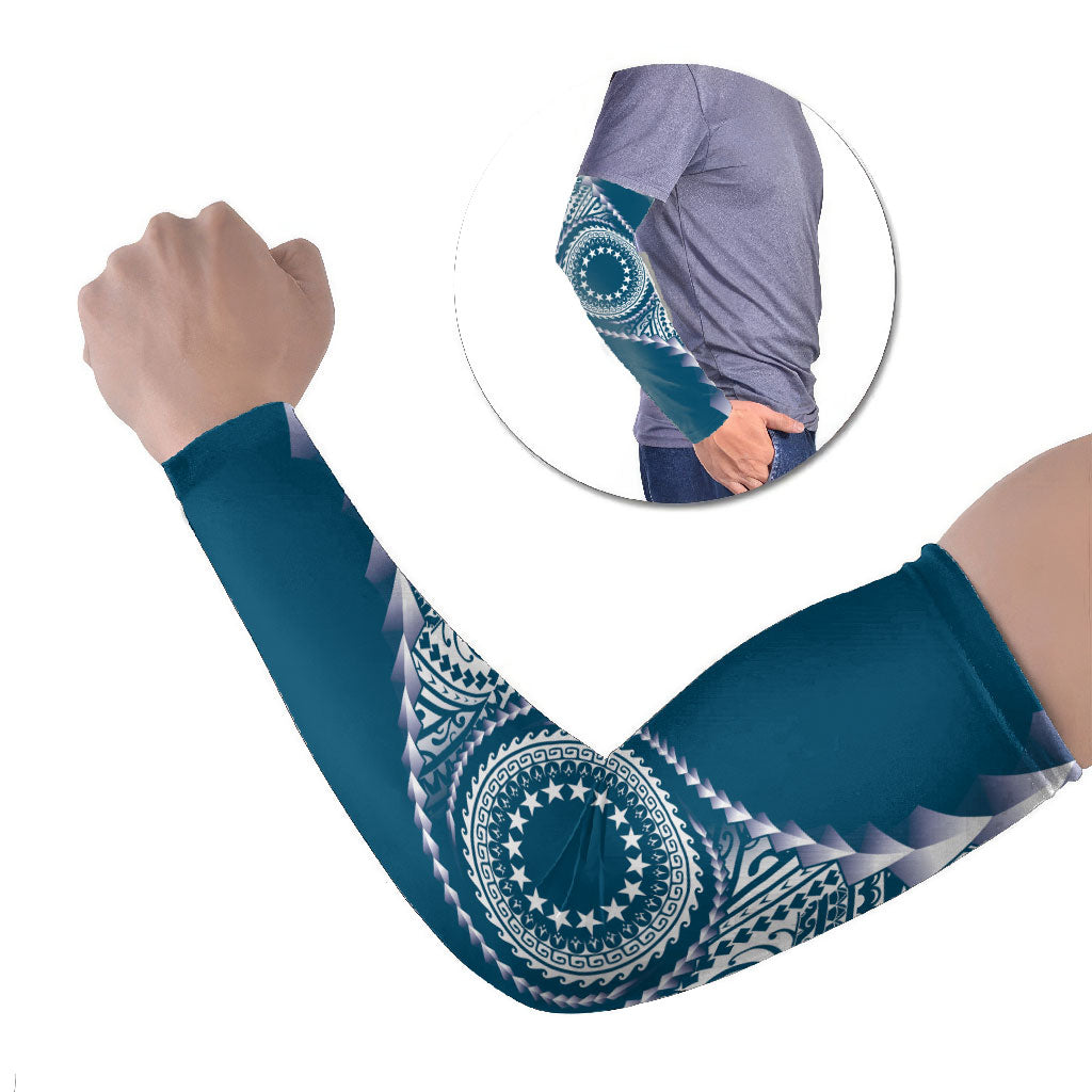 Cook Islands Gospel Day Arm Sleeves Blue Tribal Curves LT05 Set of 2 Blue - Polynesian Pride