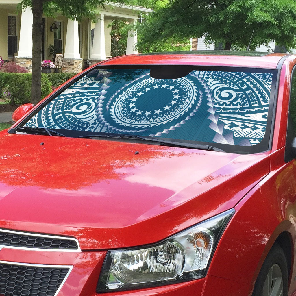 Cook Islands Gospel Day Auto Sun Shade Blue Tribal Curves