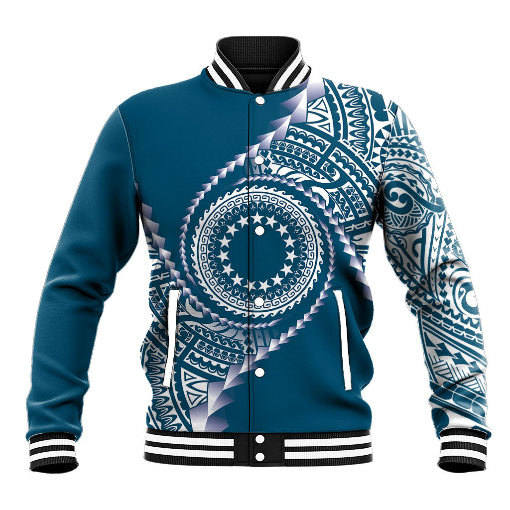 Cook Islands Gospel Day Baseball Jacket Blue Tribal Curves LT05 Unisex Blue - Polynesian Pride