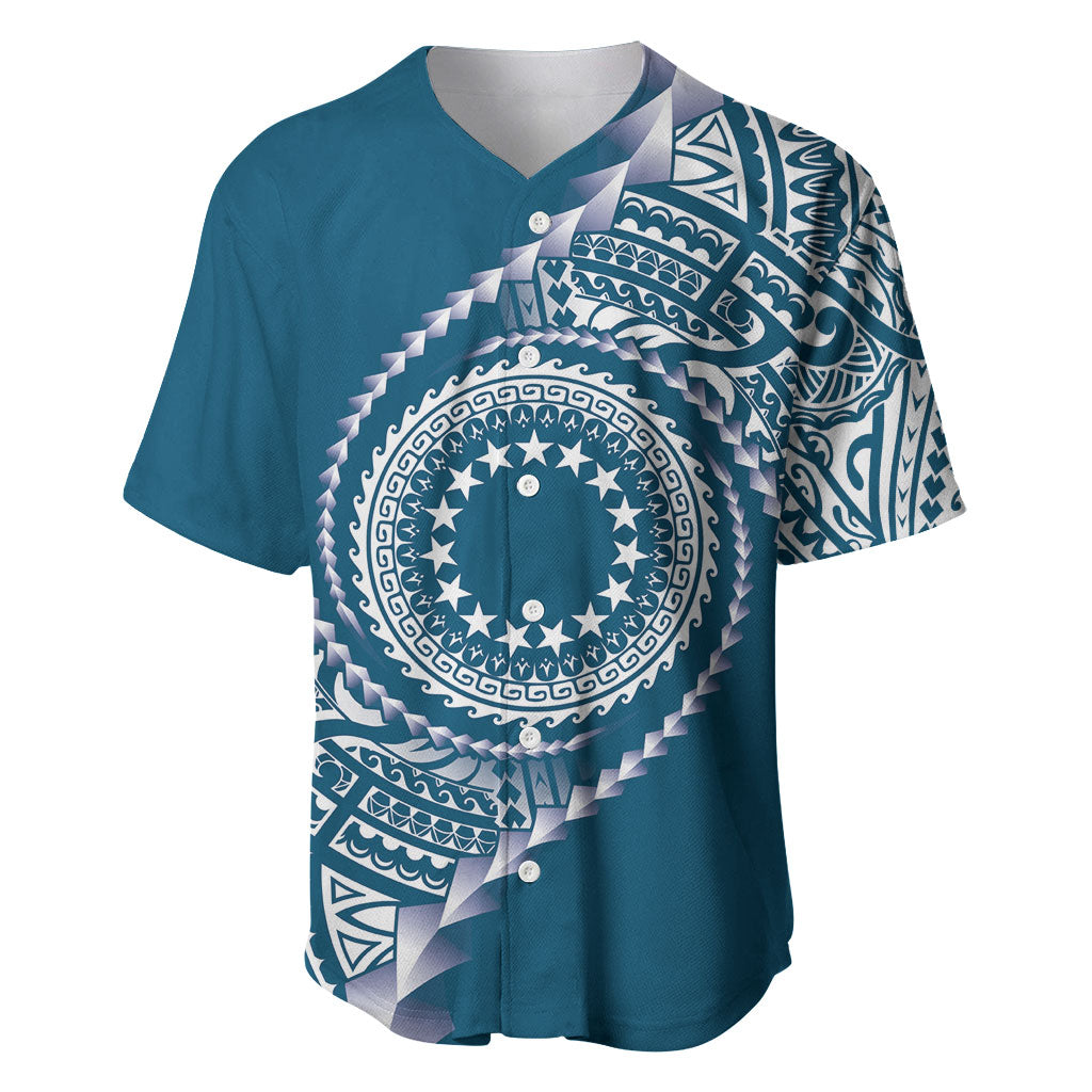 Cook Islands Gospel Day Baseball Jersey Blue Tribal Curves LT05 Blue - Polynesian Pride