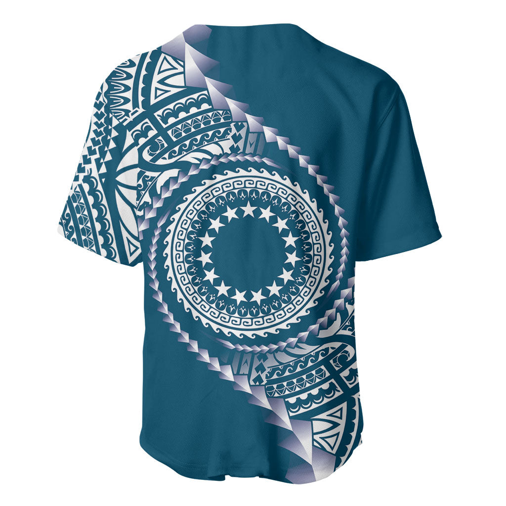 Cook Islands Gospel Day Baseball Jersey Blue Tribal Curves