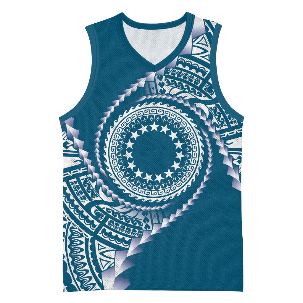 Cook Islands Gospel Day Basketball Jersey Blue Tribal Curves LT05 Unisex Blue - Polynesian Pride