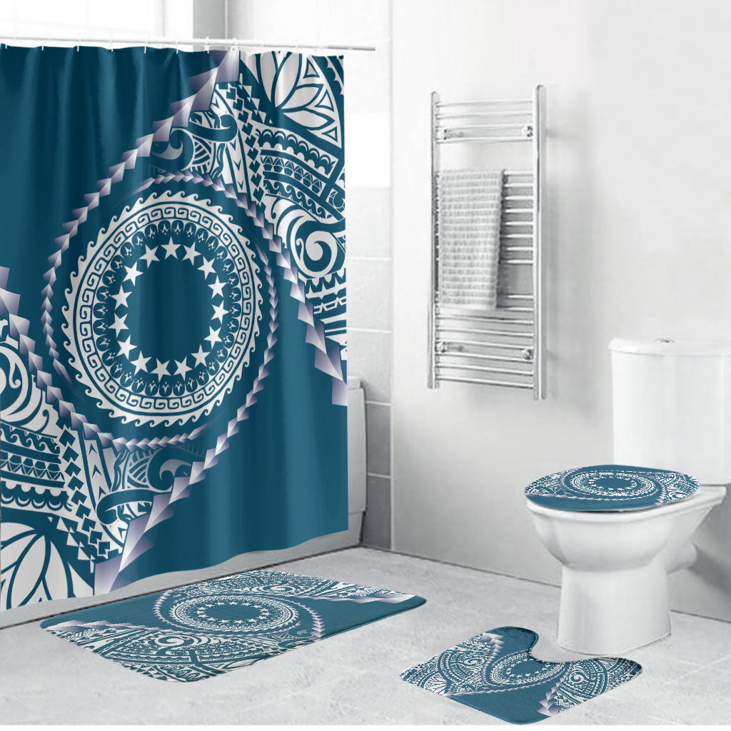 Cook Islands Gospel Day Bathroom Set Blue Tribal Curves LT05 Bathroom Set (4 pcs) Blue - Polynesian Pride