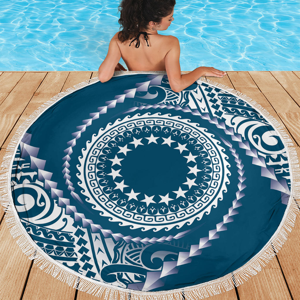 Cook Islands Gospel Day Beach Blanket Blue Tribal Curves