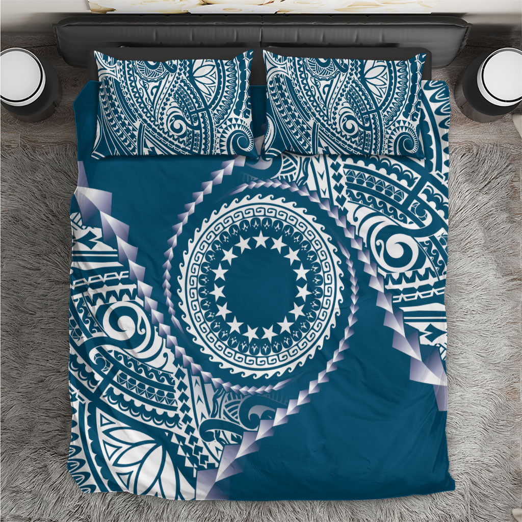 Cook Islands Gospel Day Bedding Set Blue Tribal Curves LT05 Blue - Polynesian Pride