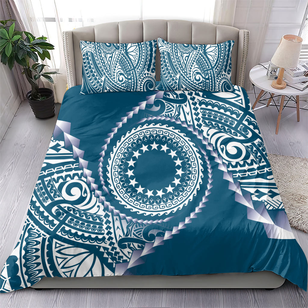 Cook Islands Gospel Day Bedding Set Blue Tribal Curves LT05 - Polynesian Pride