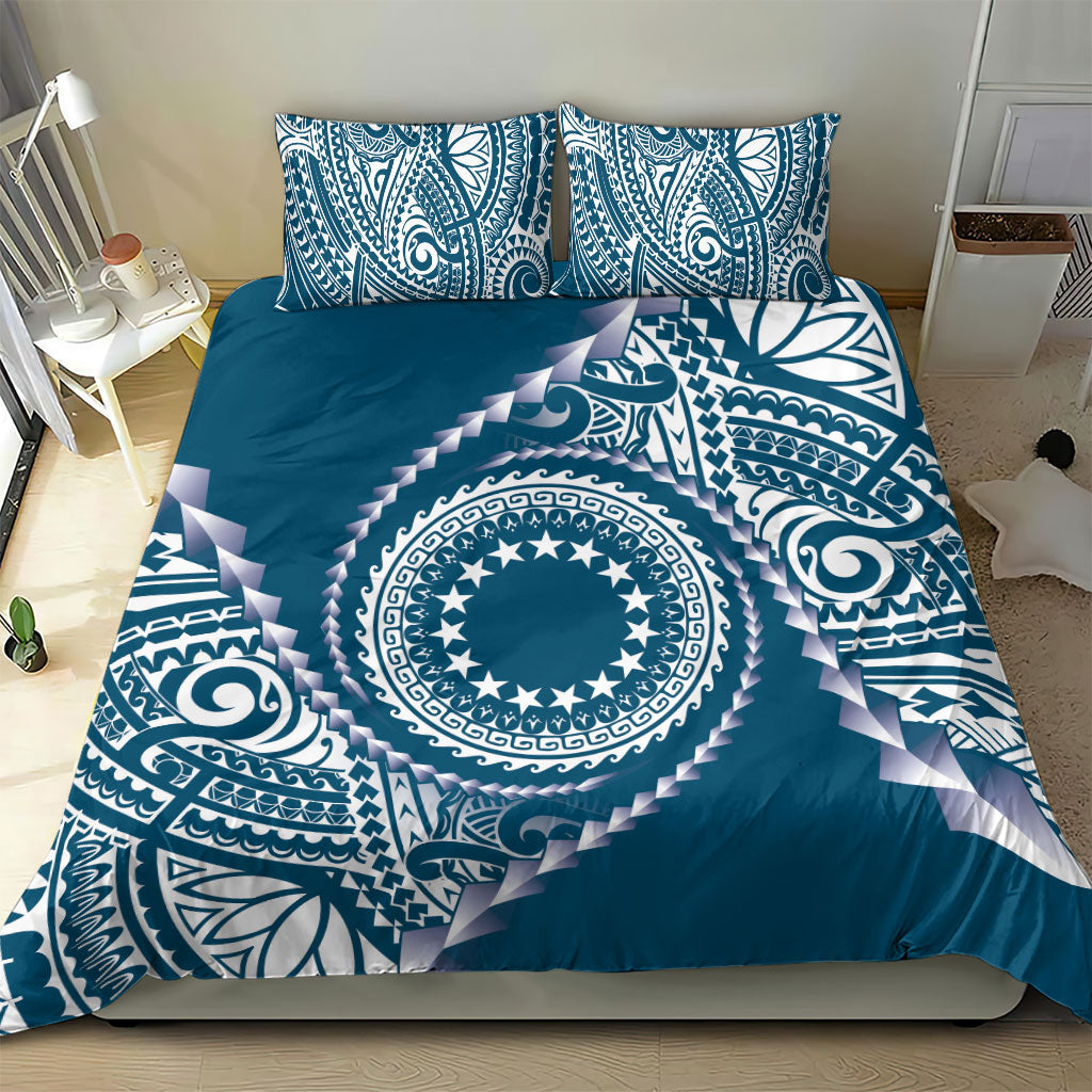 Cook Islands Gospel Day Bedding Set Blue Tribal Curves LT05 - Polynesian Pride