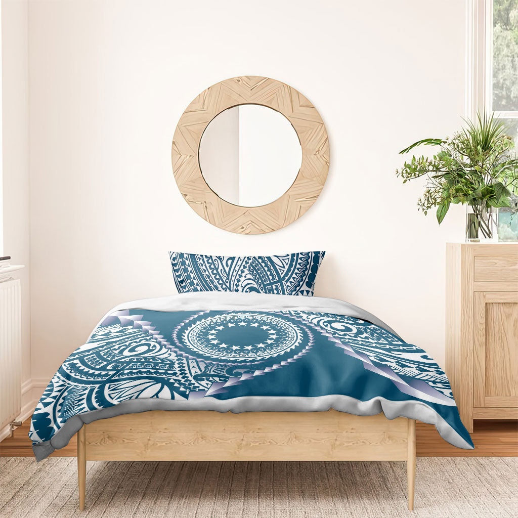 Cook Islands Gospel Day Bedding Set Blue Tribal Curves LT05 - Polynesian Pride