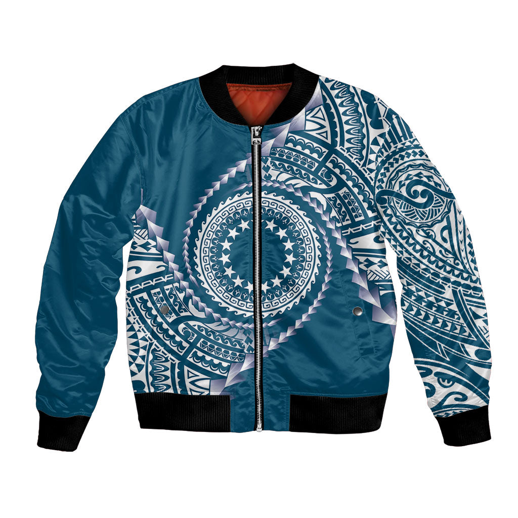 Cook Islands Gospel Day Bomber Jacket Blue Tribal Curves LT05 Unisex Blue - Polynesian Pride