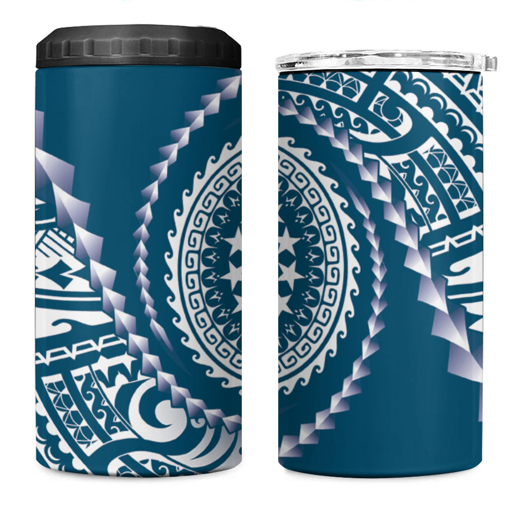 Cook Islands Gospel Day 4 in 1 Can Cooler Tumbler Blue Tribal Curves