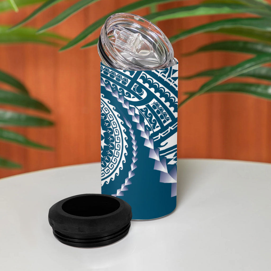 Cook Islands Gospel Day 4 in 1 Can Cooler Tumbler Blue Tribal Curves
