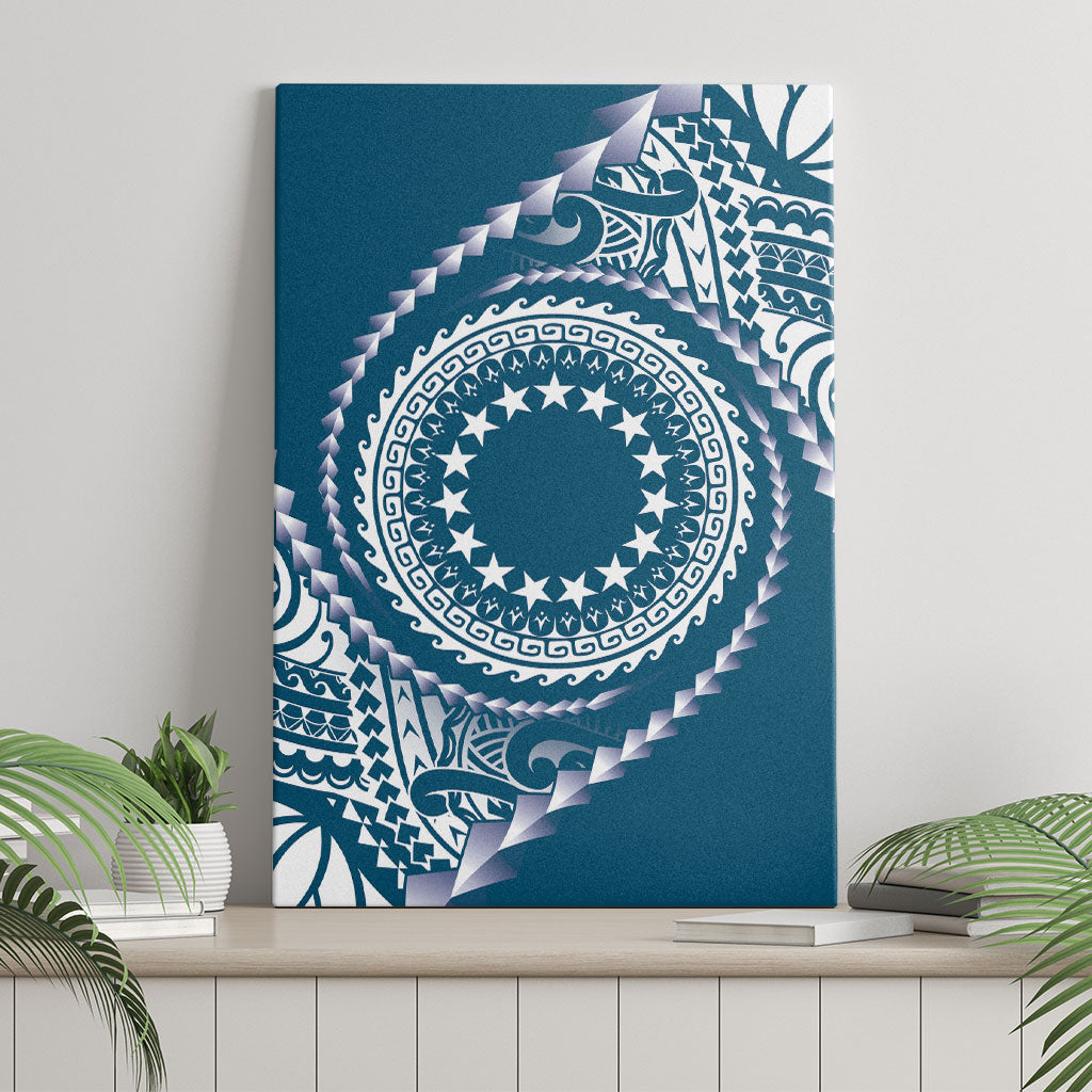 Cook Islands Gospel Day Canvas Wall Art Blue Tribal Curves