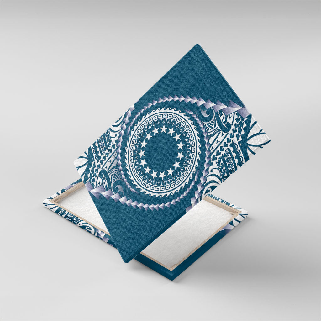 Cook Islands Gospel Day Canvas Wall Art Blue Tribal Curves