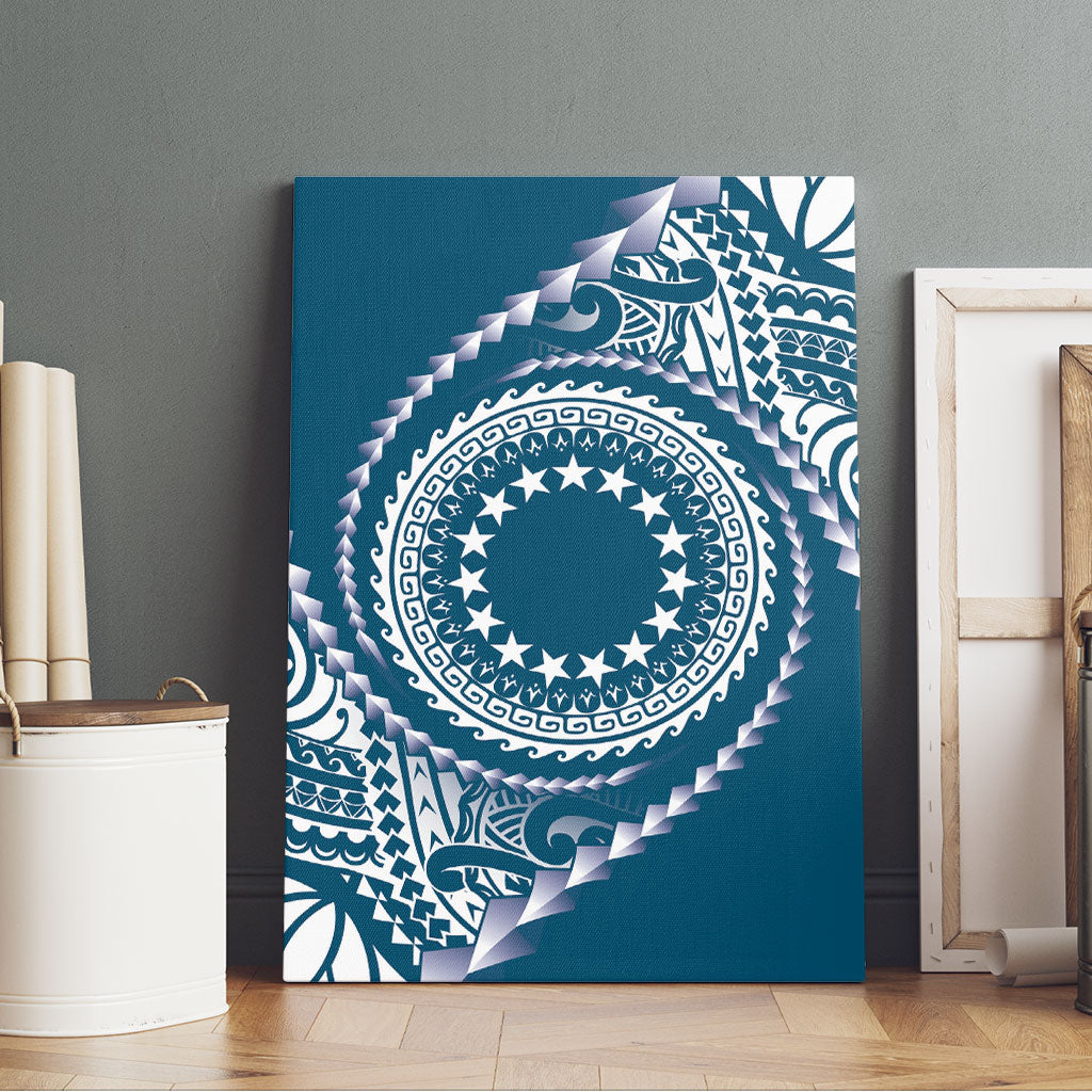 Cook Islands Gospel Day Canvas Wall Art Blue Tribal Curves