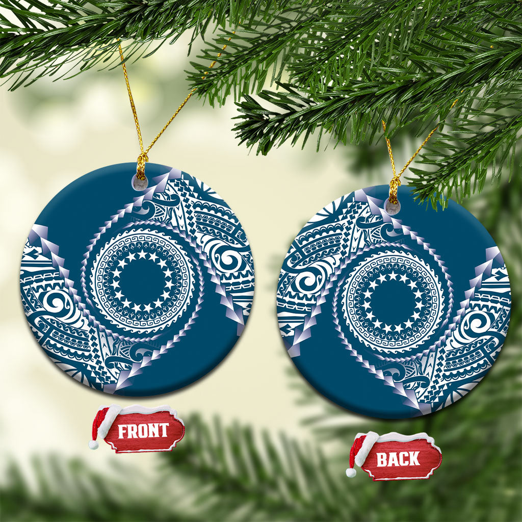 Cook Islands Gospel Day Ceramic Ornament Blue Tribal Curves LT05 Circle Blue - Polynesian Pride