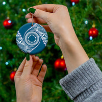 Cook Islands Gospel Day Ceramic Ornament Blue Tribal Curves LT05 - Polynesian Pride