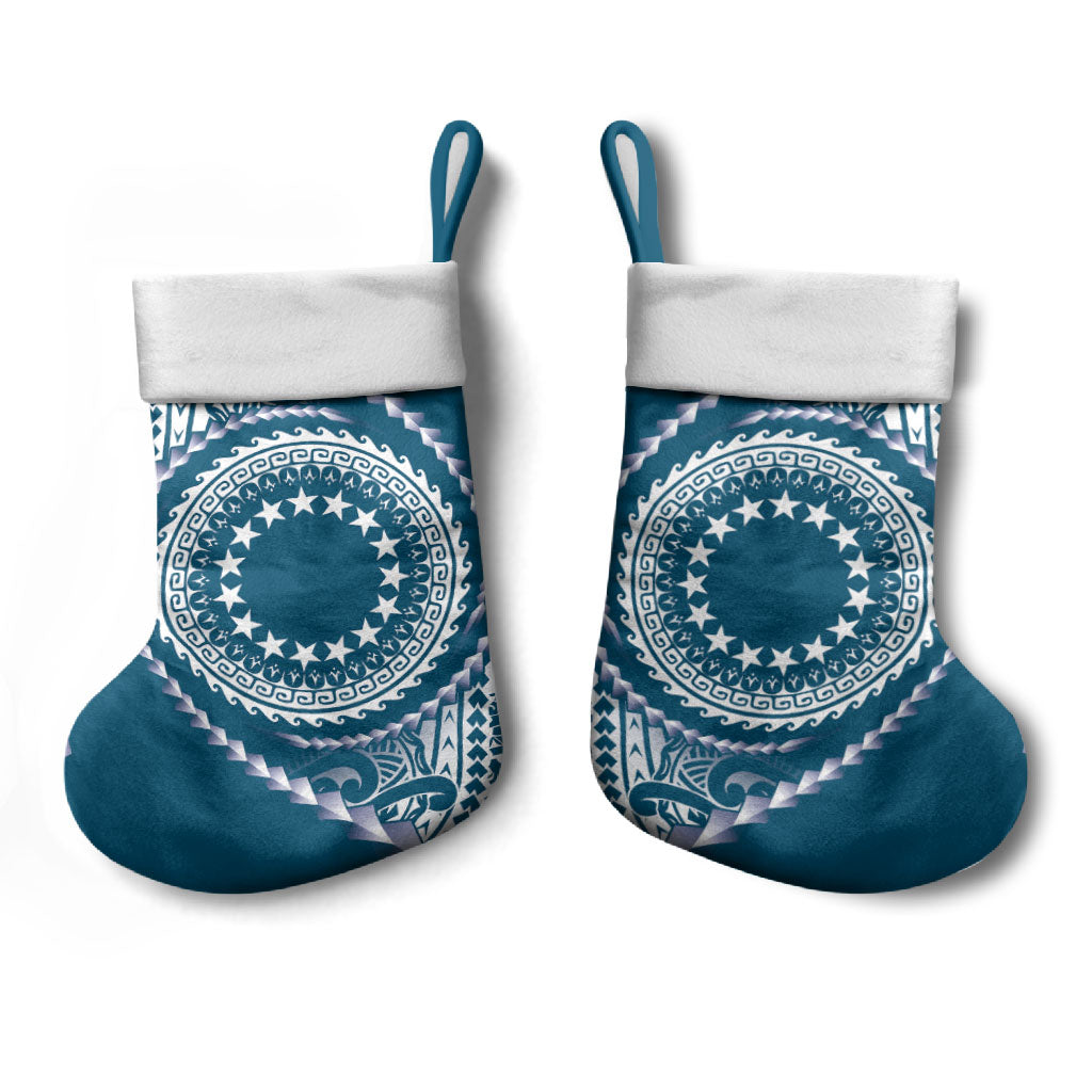 Cook Islands Gospel Day Christmas Stocking Blue Tribal Curves LT05 - Polynesian Pride