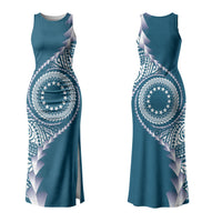 Cook Islands Gospel Day Couples Matching Tank Maxi Dress and Hawaiian Shirt Blue Tribal Curves