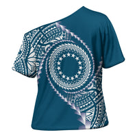 Cook Islands Gospel Day Cross Shoulder Shirt Blue Tribal Curves