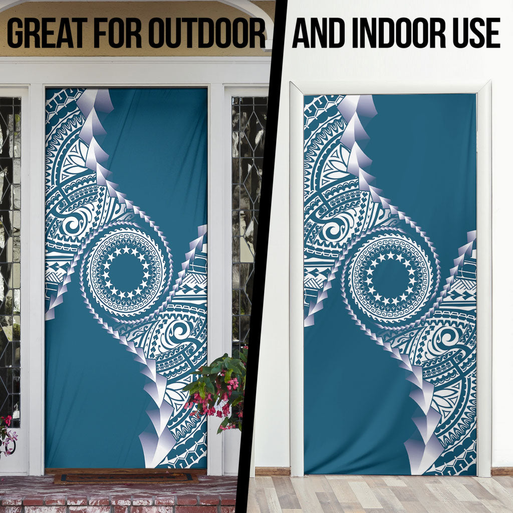 Cook Islands Gospel Day Door Cover Blue Tribal Curves