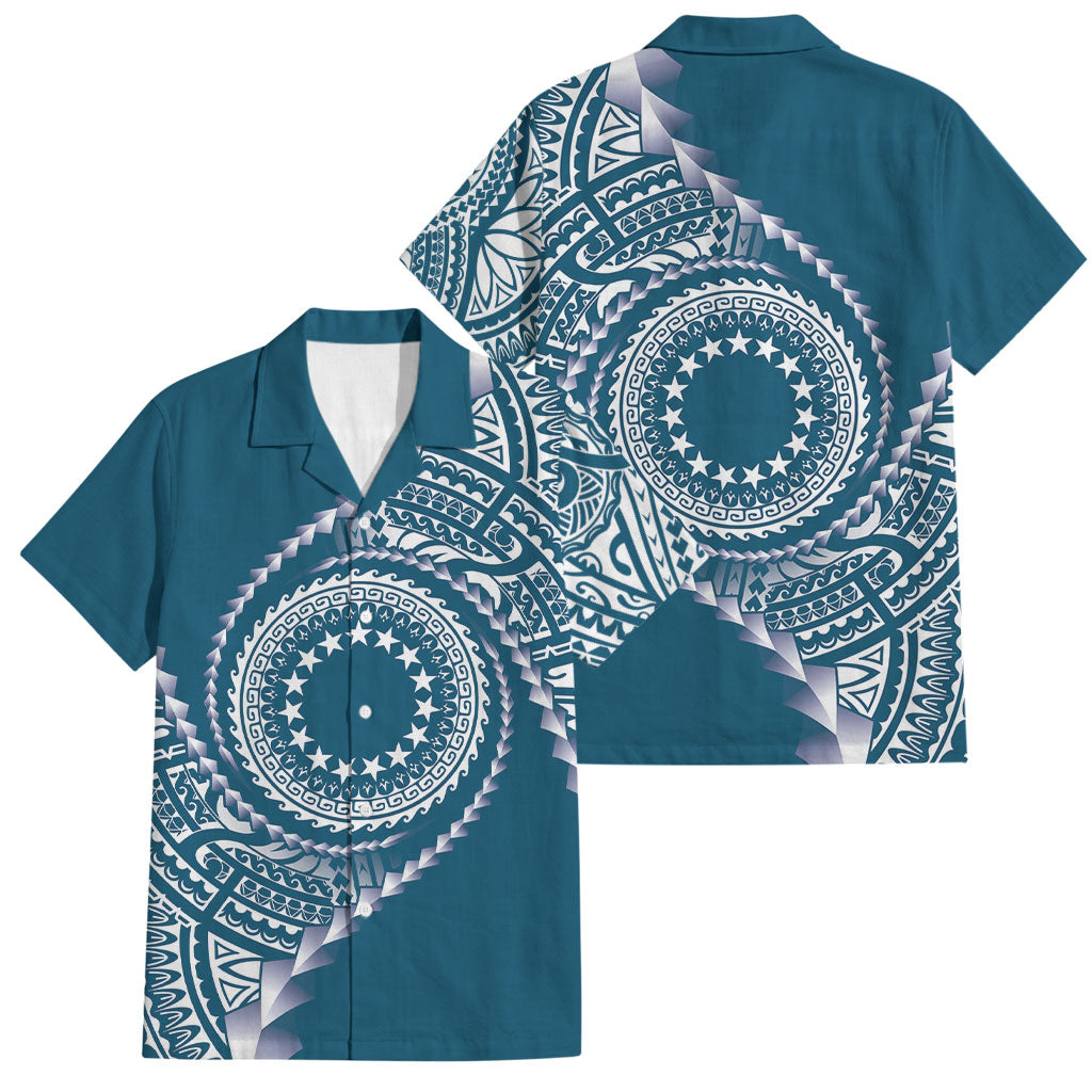 Cook Islands Gospel Day Family Matching Long Sleeve Bodycon Dress and Hawaiian Shirt Blue Tribal Curves