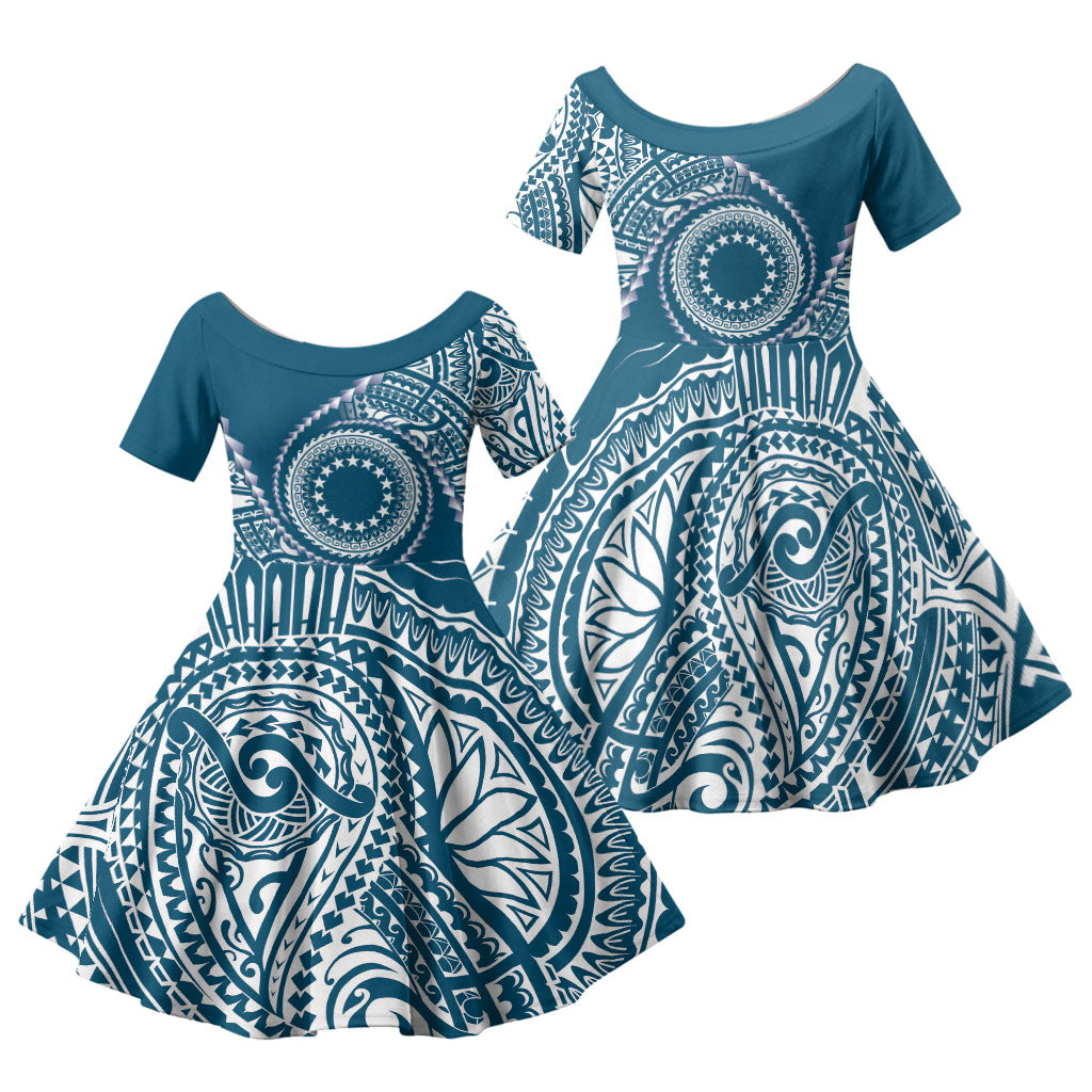 Cook Islands Gospel Day Family Matching Long Sleeve Bodycon Dress and Hawaiian Shirt Blue Tribal Curves