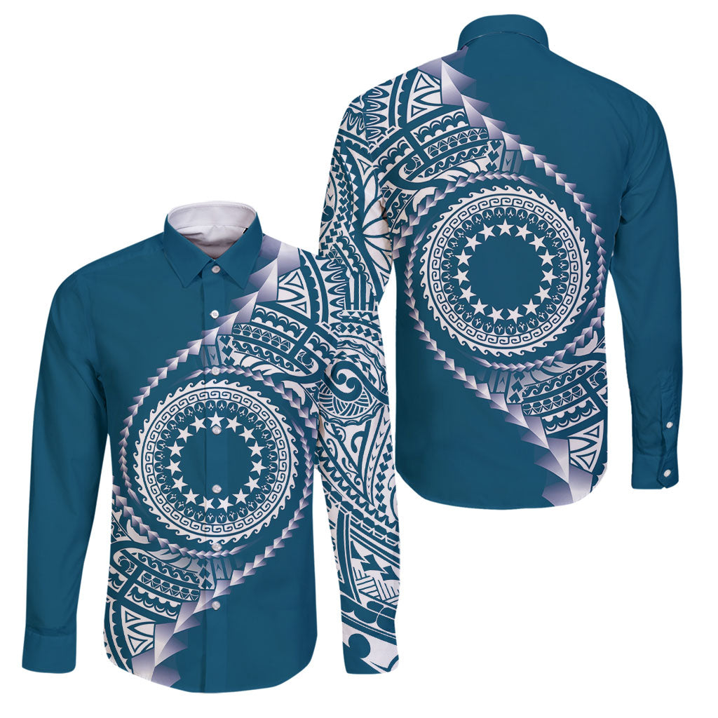 Cook Islands Gospel Day Family Matching Puletasi and Hawaiian Shirt Blue Tribal Curves