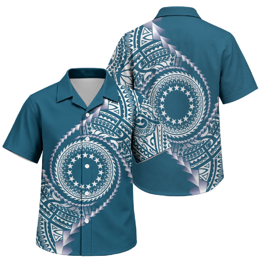Cook Islands Gospel Day Family Matching Short Sleeve Bodycon Dress and Hawaiian Shirt Blue Tribal Curves