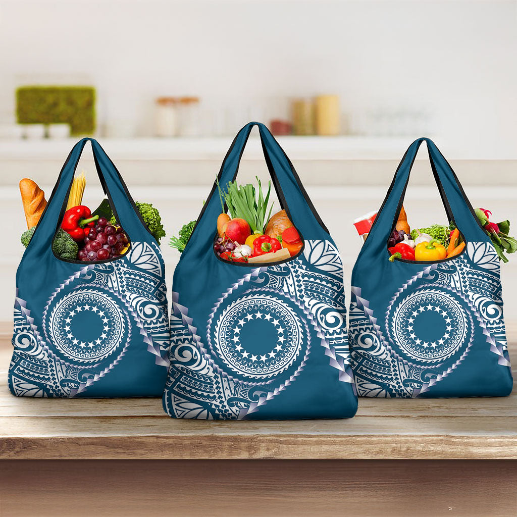 Cook Islands Gospel Day Grocery Bag Blue Tribal Curves