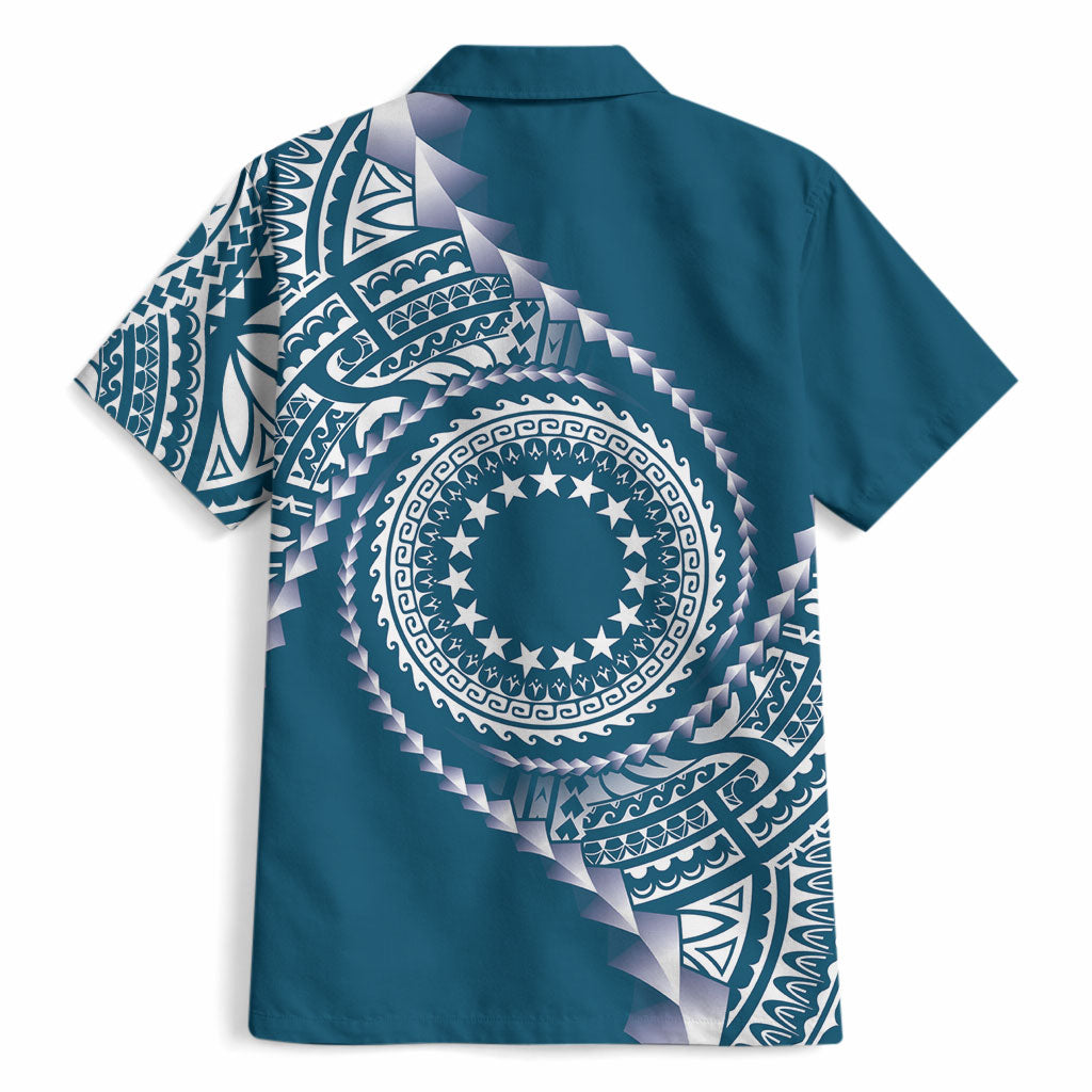 Cook Islands Gospel Day Hawaiian Shirt Blue Tribal Curves