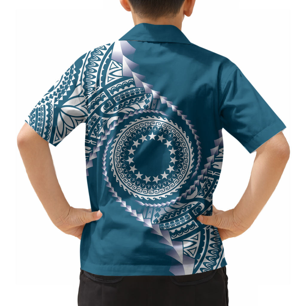Cook Islands Gospel Day Hawaiian Shirt Blue Tribal Curves