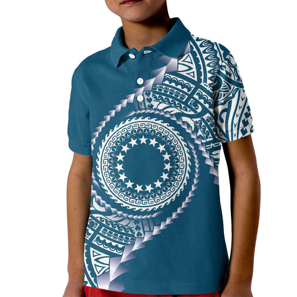 Cook Islands Gospel Day Kid Polo Shirt Blue Tribal Curves LT05 Kid Blue - Polynesian Pride