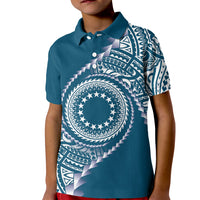 Cook Islands Gospel Day Kid Polo Shirt Blue Tribal Curves
