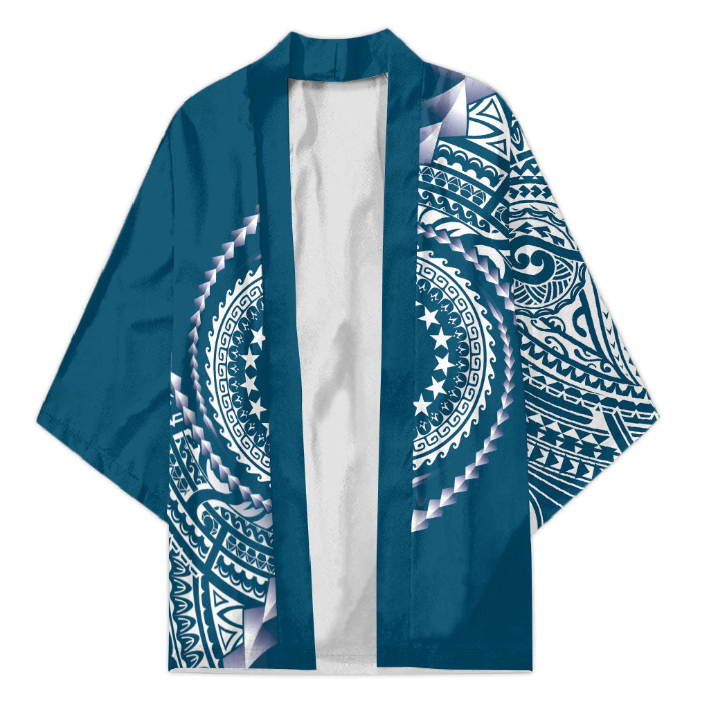 Cook Islands Gospel Day Kimono Blue Tribal Curves LT05 Unisex Blue - Polynesian Pride