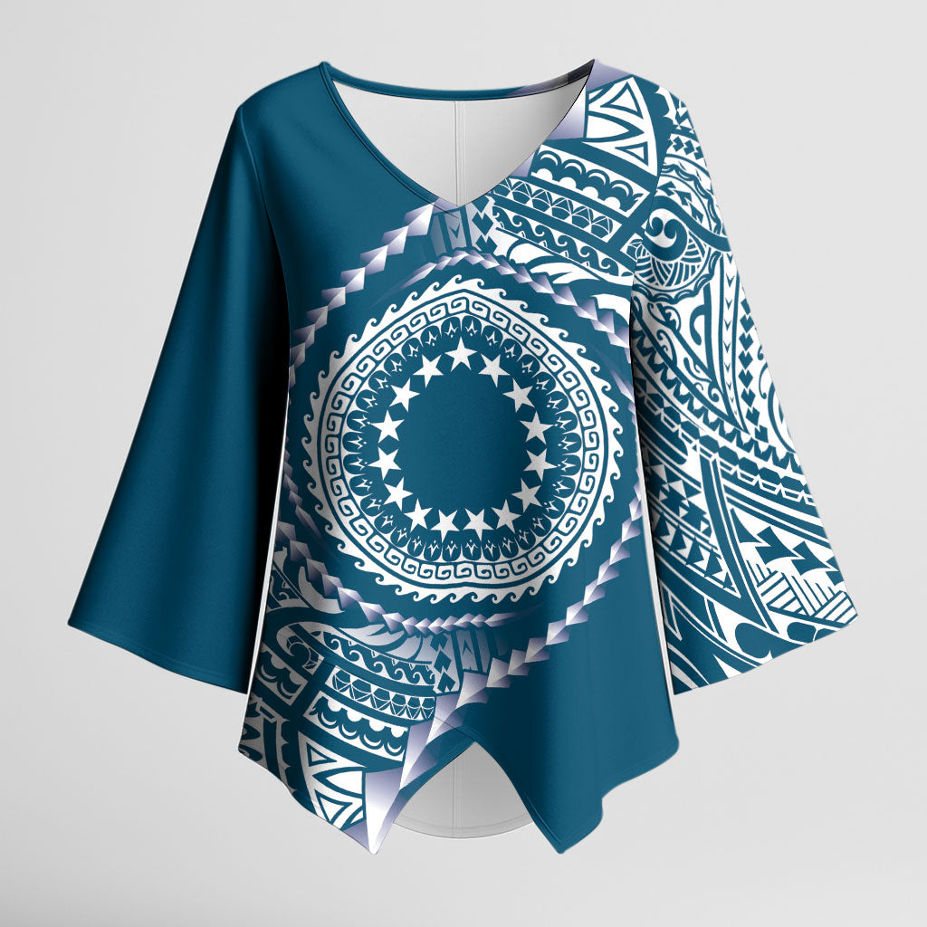 Cook Islands Gospel Day Kimono Sleeve Blouse Blue Tribal Curves LT05 Female Blue - Polynesian Pride