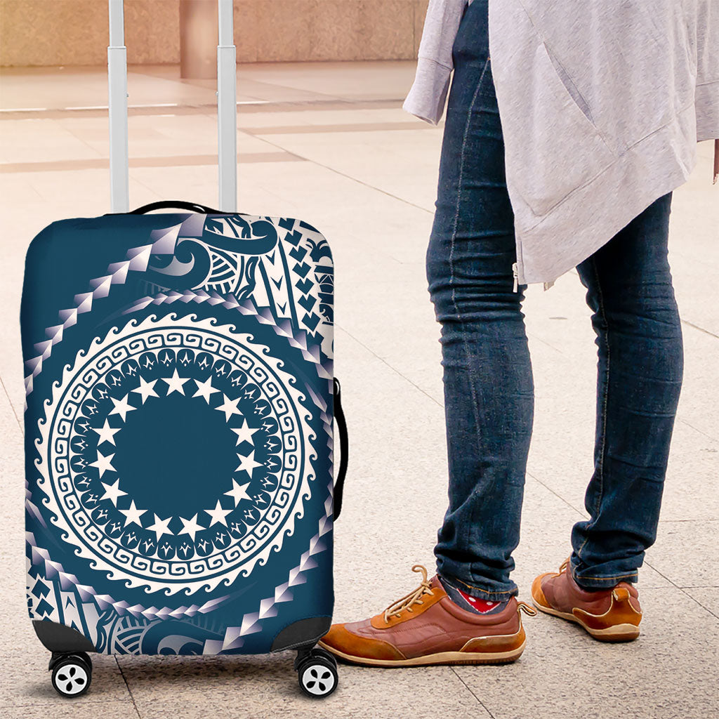Cook Islands Gospel Day Luggage Cover Blue Tribal Curves LT05 Blue - Polynesian Pride